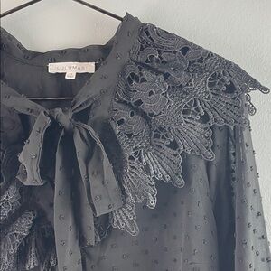 Lulumari Black Ruffled Lace Blouse Size M